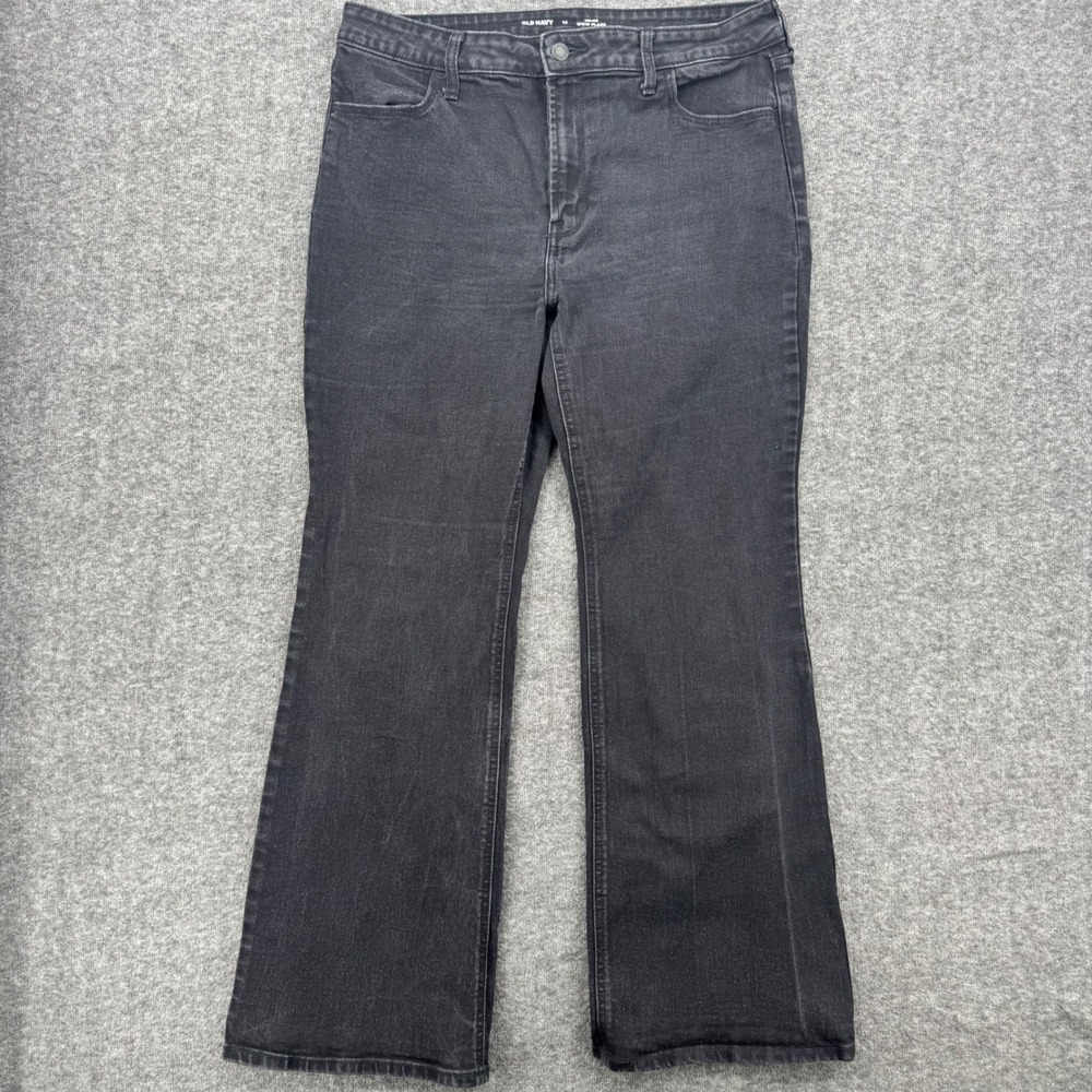 Old Navy Wow Flare High Rise Washed Black Denim Jeans Womens 14 Stretch Long